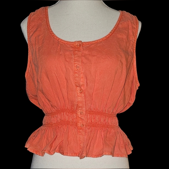 Bella Dahl Tops - Bella Dahl Coral Smocked Peplum Tank Top NWT Button Boho Summer Sz M